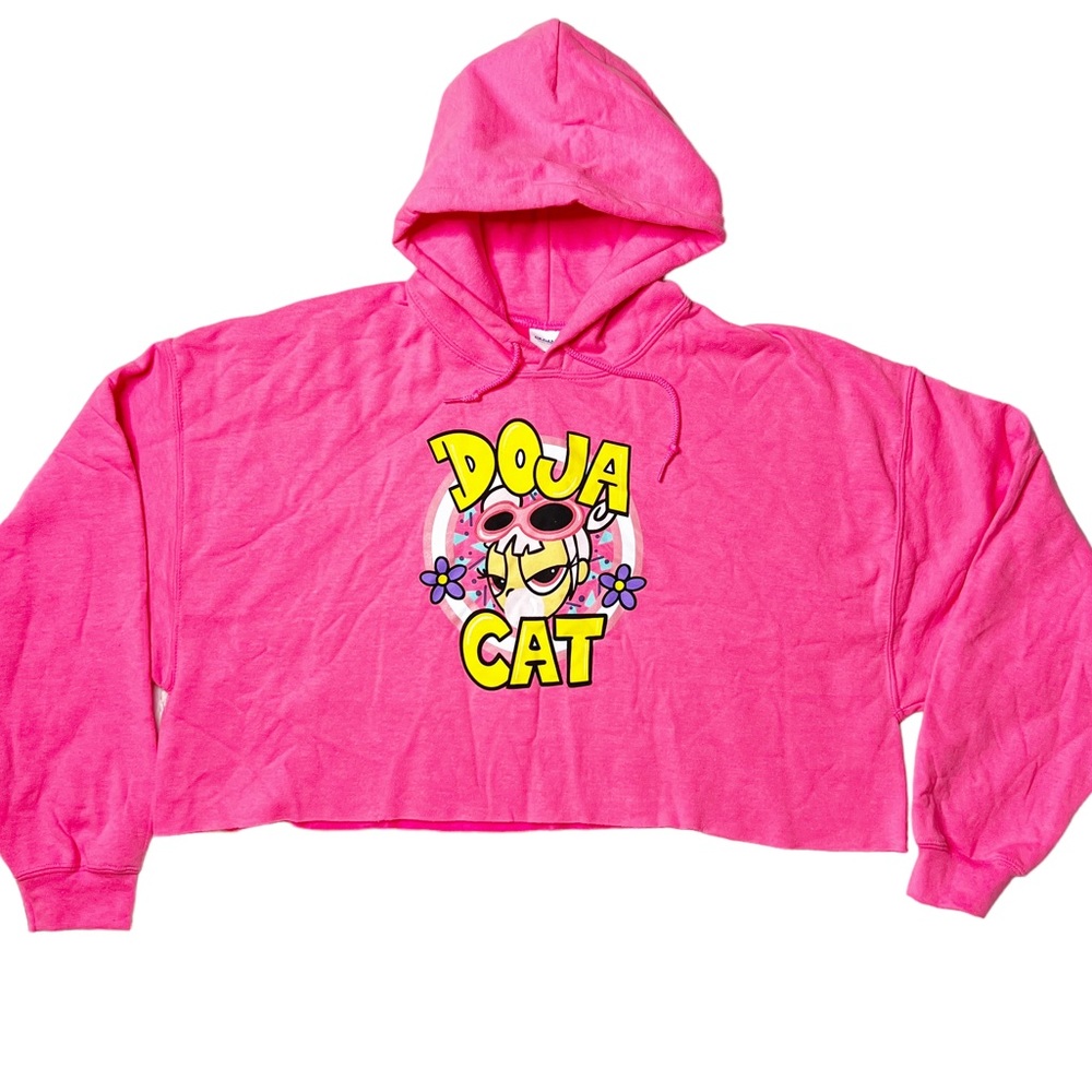 NWOT Doja Cat Cropped Graphic Pullover Sweatshirt Highlighter Pink Women 2XL